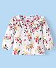 Babyhug Rayon Knit Full Sleeves Top with Floral Print Frill Detailing - White