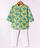 Exclusive from Jaipur Cotton Woven Three Fourth Sleeves  Sleeves Kurta Pyjama Set with Floral Print - Yellow