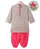 Exclusive from Jaipur Cotton Full Sleeves Floral Printed Kurta Dhoti  Set - Firozi & Red