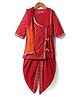 Exclusive from Jaipur Cotton Three Fourth Sleeves Kurti Patiala Dupatta Set with Bandhani Print & Lace Detailing - Red