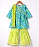 Exclusive from Jaipur Cotton Woven Three Fourth Sleeves Striped Kurta & Gharara with Dupatta - Light Green