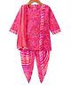 Exclusive from Jaipur Cotton Three Fourth Sleeves Kurti Patiala Dupatta Set with Floral Print - Pink