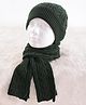 Pine Kids Woollen Knit Solid Beanie Cap & Muffler Set - Dark Green