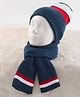 Pine Kids Knit Woollen Cap & Muffler with Colour Block Design Navy Blue & Red - Diameter 10.5 cm