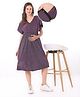 Bella Mama Knit Short Sleeves  Front Overlapping Shimmered Maternity Dress -Wine