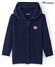 Honeyhap Premium Knit Solid Full Sleeves Front Open Hooded Sweater - Navy Blue