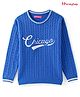 Honeyhap Premium Knitted Full Sleeves Pullover Sweater with Cable Knit Design & Text Embroidery - Blue