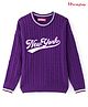 Honeyhap Premium Knitted Full Sleeves Pullover Sweater with Cable Knit Design & Text Embroidery - Purple