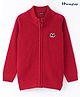 Honeyhap Premium Knit Solid Full Sleeves Front Open Sweater with Logo Design - Red