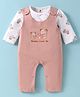 ToffyHouse Interlock Knit Dungaree Style Romper & Full Sleeves T-Shirt With Bear Print & Embroidery - Pink