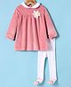 ToffyHouse Cotton Knit Peter Pan Collared Frock With Floral Applique Shear Fabric & Stockings - Pink & White