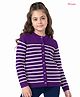 Honeyhap Premium Knitted Full Sleeves Striped Front Open Sweater - Purple