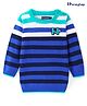 Honeyhap Premium Knit Full Sleeves Striped Pullover Sweater with Logo - Blue & Green