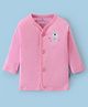 Child World Interlock Cotton Knit Full Sleeves Front Open Vest With Dog Print - Pink
