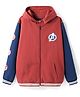 Pine Kids Marvel Terry Knit Full Sleeves Hooded Front Open Sweatjacket with Front & Back Avenger Graphics & Badge Detailing - Dark Red & Blue