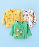 Babyhug 100% Cotton Knit Full Sleeves Front Open Vests With Stars & Animals Print Pack of 3 - Yellow Green & White