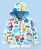 Babyhug Cotton Knit Full Sleeves Hooded Sweatjacket with Animals & Vehicles Print - White