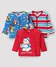 Babyhug 100% Cotton Full Sleeves Front Open Jhablas With Stripes & Bear Print Pack of 3 - Red & Blue