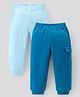 Bonfino 100% Cotton Knit Full Length Solid Lounge Pants With Cargo Pockets Pack Of 2 - Light Blue & Navy