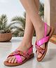 Pine Kids Velcro Closure Sandals with Beads Design - Fuchsia