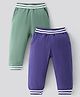 Bonfino 100% Cotton Knit Full Length Solid Lounge Pants With Tipping Rib Detail Pack Of 2 - Green & Blue
