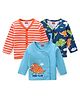 Babyhug 100% Cotton Interlock Knit Full Sleeves Front Open Jhablas with Dino & Striped Print Pack of 3 - Multicolor