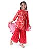 EARTHY TOUCH Single Jersey Knit Full Sleeves Foil Rose Printed Kurta Palazzo Set with Dupatta - Red