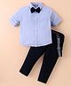 Simply Premium Cotton Woven Full Sleeves Shirt & Trouser With Bow & Suspender- Blue( Bow Colour May Vary )