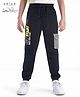 Arias Cotton Knit Full Length Stretchable Joggers With Cargo Pockets & Text Print - Black