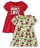 Doodle Poodle Single Jersey  Cotton Knit Half Sleeve Frocks with Mom's Love & Floral Print Pack of 2   - Lime & Red