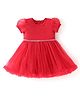 Mark & Mia Half Puffed Sleeves Shimmered Frock Style Onesie with Lace Detailing  - Red