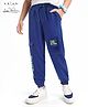 Arias Cotton Knit Full Length Joggers With Cargo Pockets & Text Print - Blue