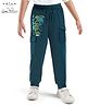 Arias Cotton Knit Full Length Stretchable Joggers With Text Print - Dark Green
