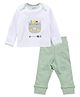 My Milestones Pure Cotton Full Sleeves Animal Face Printed Tee & Joggers Set - White & Sage Green