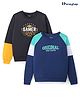 Honeyhap Premium 100% Cotton Knit Full Raglan Sleeves Sweatshirts with Cut & Sew Design & Text Embroidery Pack of 2 - Black Beauty & Navy Peony