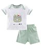 My Milestones Pure Cotton Half Sleeves Animal Face Printed Tee & Shorts Set - White & Sage Green
