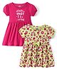 Doodle Poodle  Cotton Single Jersey Half Sleeves Frocks with Text & Floral Print Pack of 2 - Pink & Green