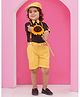 AJ Dezines Half Sleeves Solid Shirt With Checked Coordinating Shorts Suspenders Cap & Bow Set - Yellow