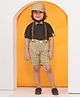 AJ Dezines Half Sleeves Solid Shirt With Checked Coordinating Shorts Suspenders Cap & Bow Set - Pista