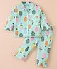 Little Darlings Interlock Knit Full Sleeves Night Suit With Tropical Pineapples Print - Green