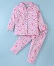 Little Darlings Interlock Knit Full Sleeves Night Suit With Floral Print - Pink