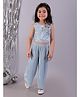 Lil' Drama Sleeveless Floral  Applique Detailed & Pleated Top & Pant Coordinating Set -Blue