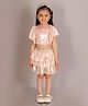 Lil' Drama Ruffle Sleeves Shimmer Detailed Top & Skirt  Set - Peach