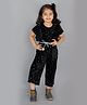 Lil' Drama Velvet  Half Sleeves Stars Foil Printed Jumpsuit - Black