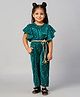 Lil' Drama Velvet  Half Sleeves Stars Foil Printed Jumpsuit - Green