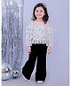 Lil' Drama Three Fourth Sleeves Butterfly Shimmer Printed Top & Palazzo Set - White & Black