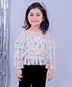 Lil' Drama Three Fourth Sleeves Butterfly Shimmer Printed Top - White
