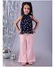 Lil' Drama Halter Neck Heart Foil Printed Top With   Velvet Pant Set - Navy & Pink