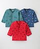 Zero Interlock Cotton Sinker Knit Full Sleeves Front Open Vests With Animals Print Pack of 3 - Green Blue & Wine