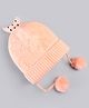 Babyhug Woollen Knitted Caps with Applique & Pom Pom - Orange